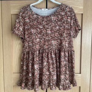 entro Brown Floral Ruffle Hem Babydoll Top